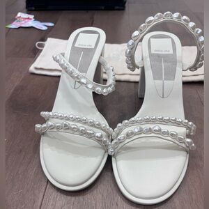 Dolce Vita White Heeled Sandals with Pearl Details